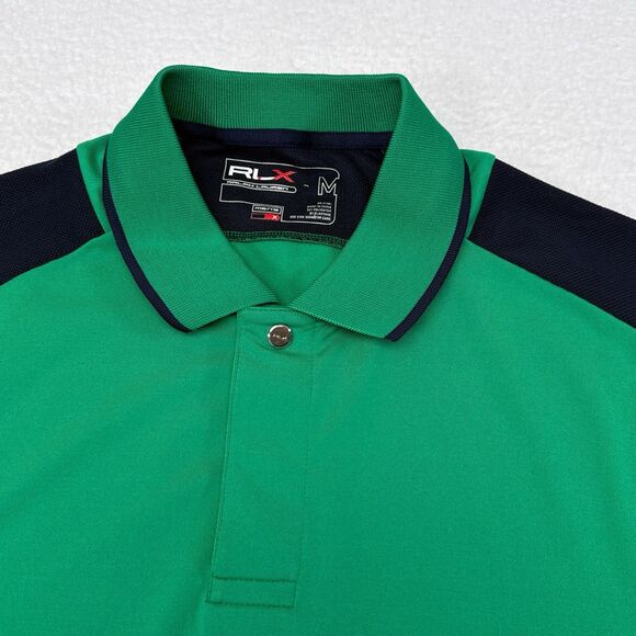 RLX Ralph Lauren Golf Polo Shirt Mens Size Medium Green Blue Breathable Stretch - Picture 3 of 9
